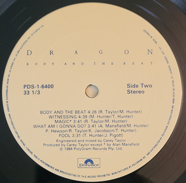 Dragon - Body And The Beat [Vinyl] | Polydor (PDS-1-6400) - 3