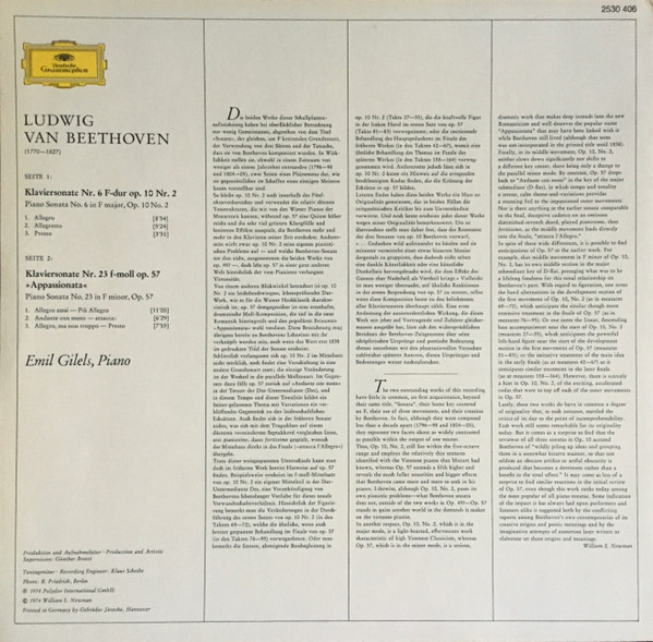 Ludwig van Beethoven – Emil Gilels - Appassionata Op. 57 / Sonate Op. 10 Nr. 2 | Deutsche Grammophon (2530 406) - 2