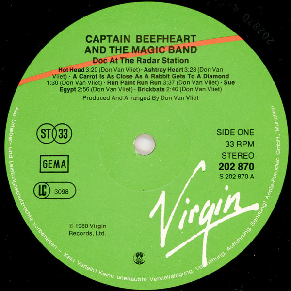 Captain Beefheart And The Magic Band - Doc At The Radar Station | Virgin (202 870-320) - 3 Captain Beefheart And The Magic Band - Doc At The Radar Station | Virgin (202 870-320) - 3