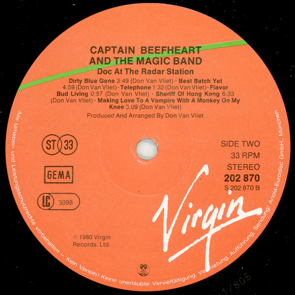 Captain Beefheart And The Magic Band - Doc At The Radar Station | Virgin (202 870-320) - 4 Captain Beefheart And The Magic Band - Doc At The Radar Station | Virgin (202 870-320) - 4