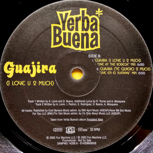 Yerba Buena! - Guajira (I Love U 2 Much) | Fun Machine (SAMPMS 14206 6) - 4