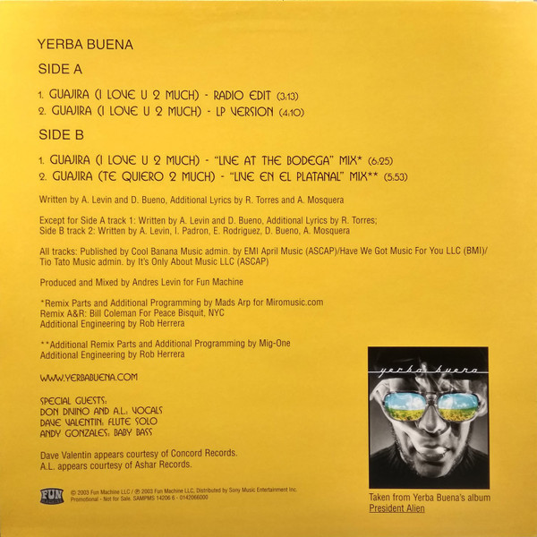 Yerba Buena! - Guajira (I Love U 2 Much) | Fun Machine (SAMPMS 14206 6) - 2