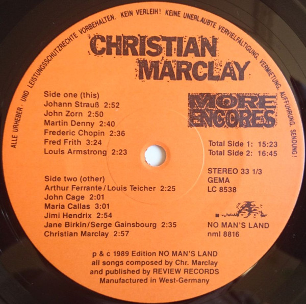 Christian Marclay - More Encores | No Man's Land (NML 8816) - 3 Christian Marclay - More Encores | No Man's Land (NML 8816) - 3