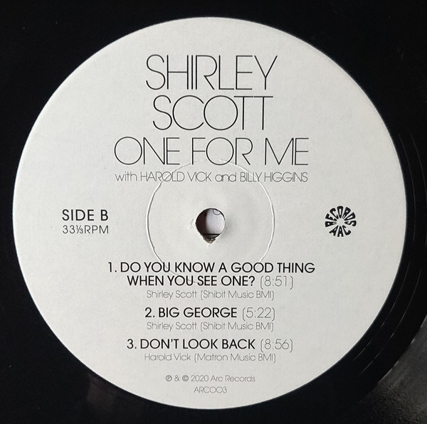Shirley Scott With Harold Vick And Billy Higgins - One For Me | Arc Records (ARC003) - 4