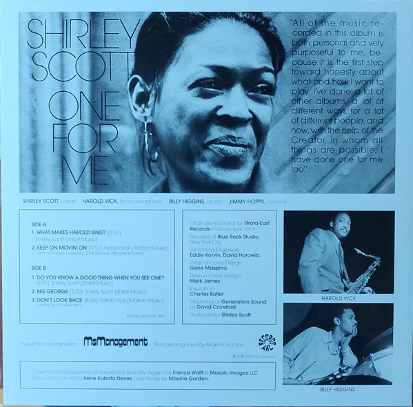 Shirley Scott With Harold Vick And Billy Higgins - One For Me | Arc Records (ARC003) - 2