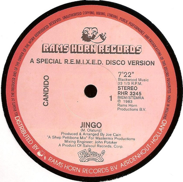 Candido - Jingo (A Special Remixed Disco Version) | Rams Horn Records (RHR 3245) - 2 Candido - Jingo (A Special Remixed Disco Version) | Rams Horn Records (RHR 3245) - 2