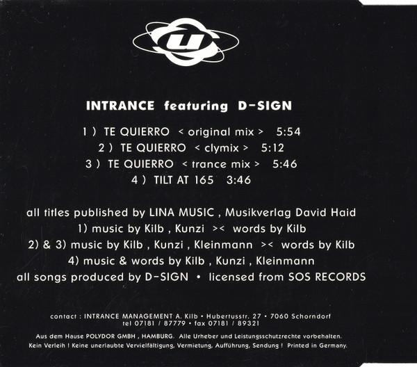 Intrance Feat. D-Sign - Te Quierro | Urban (861 687-2) - 4