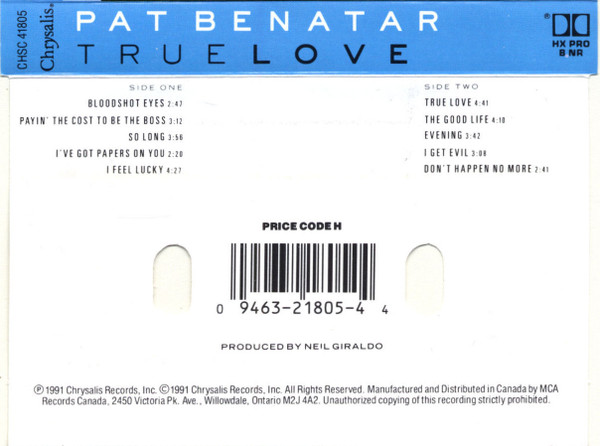 Pat Benatar - True Love [Cassette] | Chrysalis (CHSC 41805) - 2