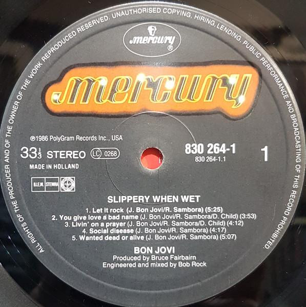 Bon Jovi - Slippery When Wet | Mercury (830 264-1) - 3 Bon Jovi - Slippery When Wet | Mercury (830 264-1) - 3