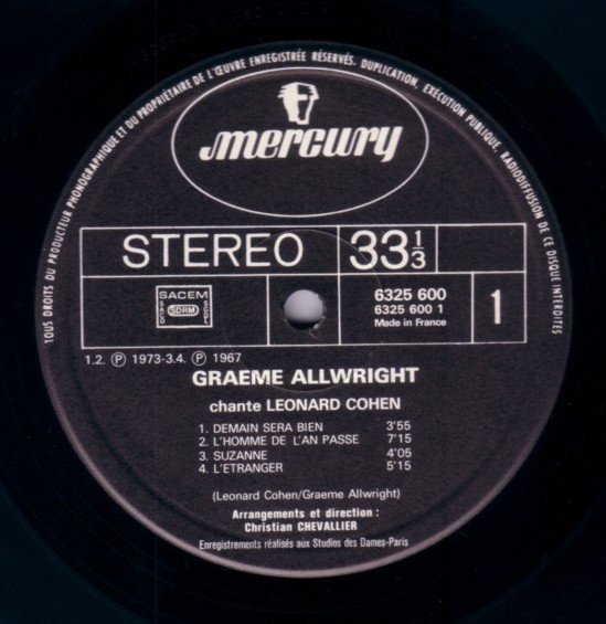 Graeme Allwright - Chante Leonard Cohen | Mercury (6325 600) - 3