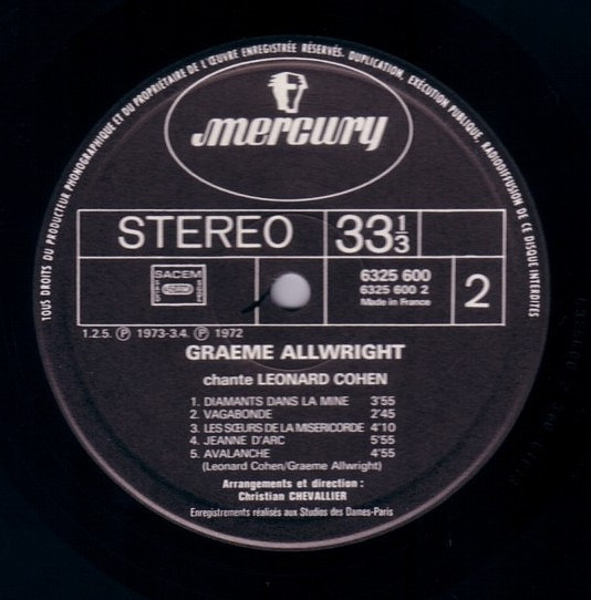 Graeme Allwright - Chante Leonard Cohen | Mercury (6325 600) - 4