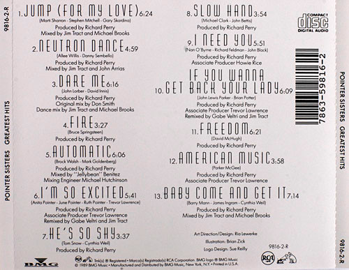 Pointer Sisters - Greatest Hits | RCA (9816-2-R) - main