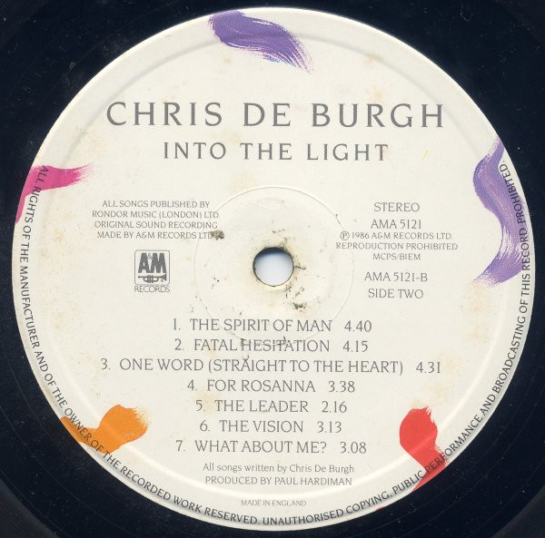 Chris de Burgh - Into The Light | A&M Records (AMA 5121) - 4