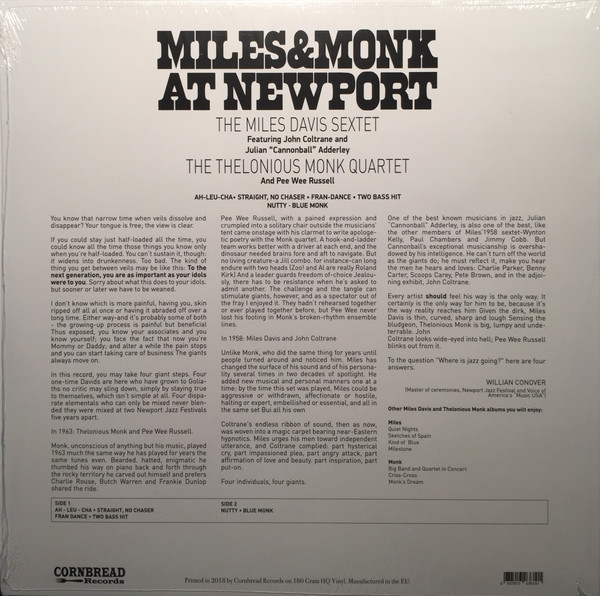 The Miles Davis Sextet & The Thelonious Monk Quartet - Miles & Monk At Newport | Cornbread Records (CRNBR16051) - 2 The Miles Davis Sextet & The Thelonious Monk Quartet - Miles & Monk At Newport | Cornbread Records (CRNBR16051) - 2