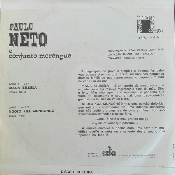 Paulo Neto - Mana Belesela / Ngolo Kua Mungongo | Merengue (MPA-4068) - 2