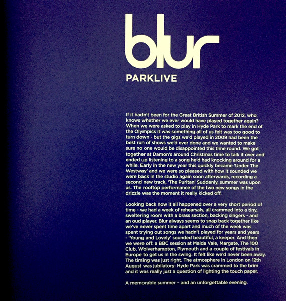 Blur - Parklive | Parlophone (5099972378922) - 4