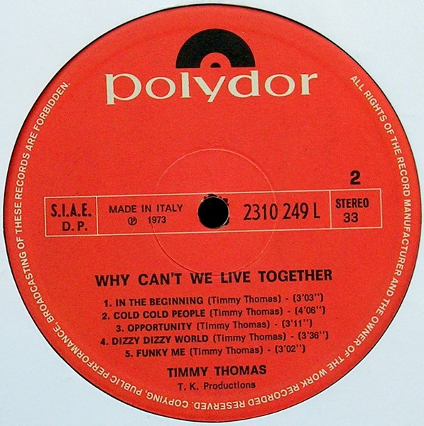Timmy Thomas - Why Can't We Live Together | Polydor (2310 249 L) - 3