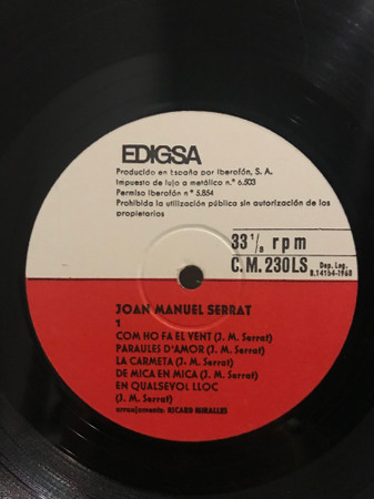 Joan Manuel Serrat - Com Ho Fa El Vent | Edigsa (C.M.230LS) - 3