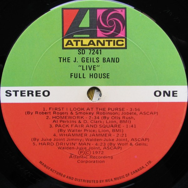 The J. Geils Band - "Live" Full House | Atlantic (SD 7241) - 3