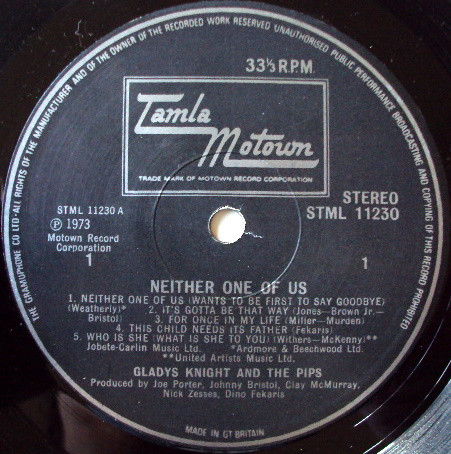 Gladys Knight And The Pips - Neither One Of Us | Tamla Motown (STML 11230) - 2