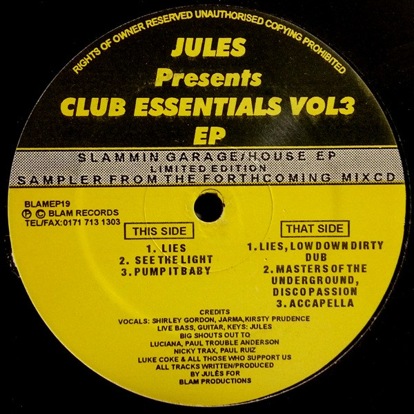 Jules - Club Essentials Vol3 EP | Blam Records (BLAMEP19) - main Jules - Club Essentials Vol3 EP | Blam Records (BLAMEP19) - main