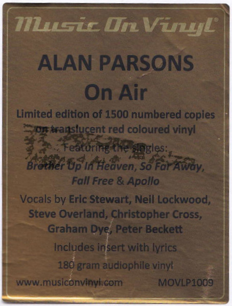 Alan Parsons - On Air (MOV - Limited Numbered Edition - Red Translucent Vinyl) [Vinyl] | Music On Vinyl (MOVLP1009) - 4