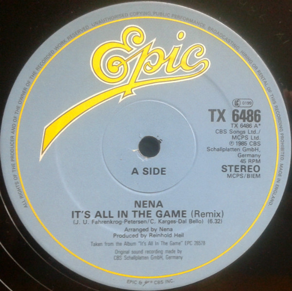 Nena - It's All In The Game (Remix) | Epic (TX 6486) - main