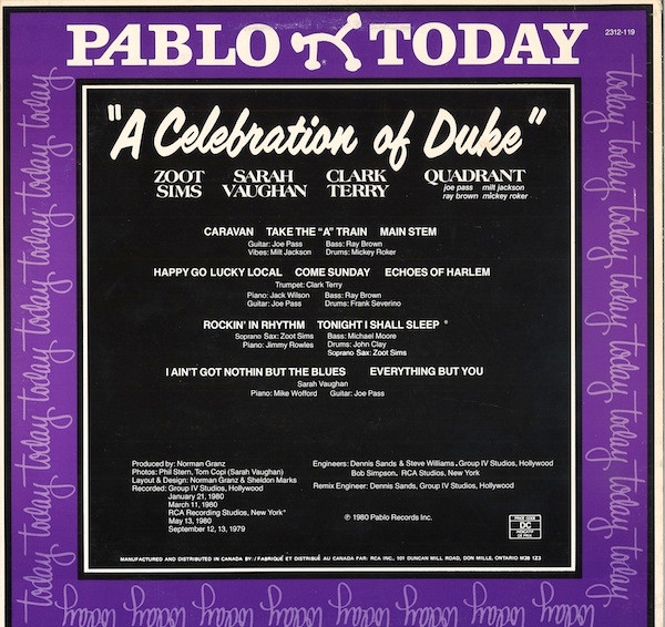 Zoot Sims , Sarah Vaughan , Clark Terry , Quadrant - A Celebration Of Duke | Pablo Today (2312-119) - 2 Zoot Sims , Sarah Vaughan , Clark Terry , Quadrant - A Celebration Of Duke | Pablo Today (2312-119) - 2
