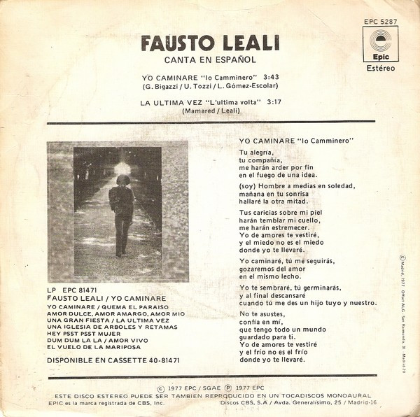 Fausto Leali - Yo Caminaré | Epic (EPC 5287) - 2