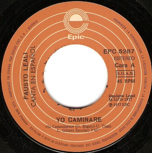 Fausto Leali - Yo Caminaré | Epic (EPC 5287) - 3
