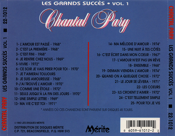 Chantal Pary - Les Grands Succès Vol. 1 | Disques Mérite (22-1012) - 2 Chantal Pary - Les Grands Succès Vol. 1 | Disques Mérite (22-1012) - 2
