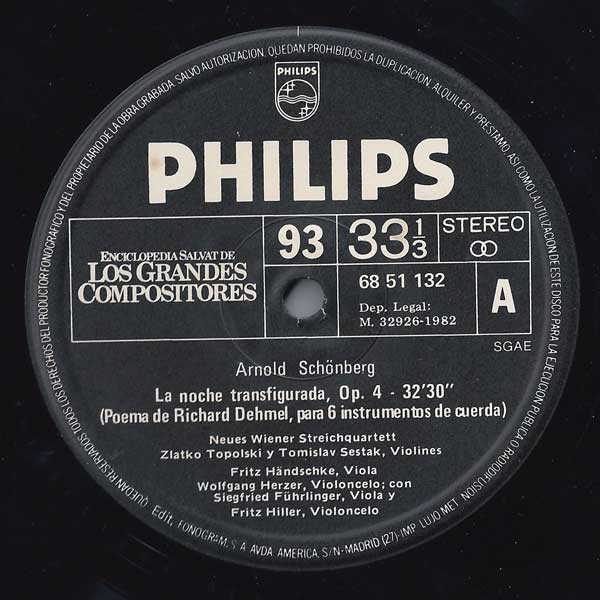 Arnold Schoenberg / Alban Berg / Anton Webern ‎– New Vienna String Quartet , Concertgebouworkest Feat Arthur Grumiaux , London Symphony Orchestra Directed By Igor Markevitch , Antal Dorati - La Noche Transfigurada / Concierto Para Violin / Cinco Piezas Para Orquesta | Philips (68 51 132) - 3