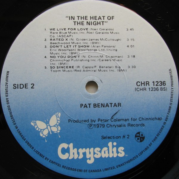 Pat Benatar - In The Heat Of The Night | Chrysalis (CHR 1236) - 4 Pat Benatar - In The Heat Of The Night | Chrysalis (CHR 1236) - 4