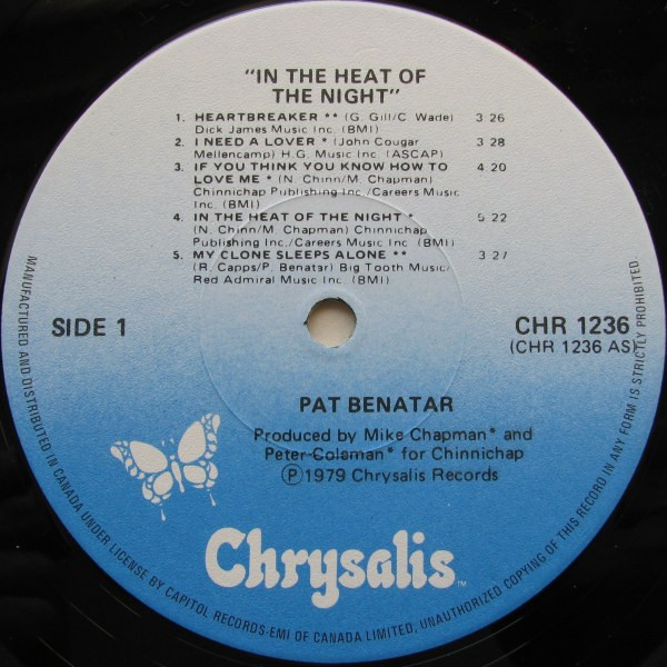 Pat Benatar - In The Heat Of The Night | Chrysalis (CHR 1236) - 3 Pat Benatar - In The Heat Of The Night | Chrysalis (CHR 1236) - 3