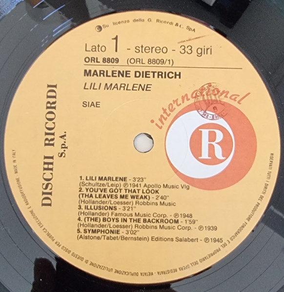 Marlene Dietrich - Lili Marlene | Ricordi International (ORL 8809) - 3 Marlene Dietrich - Lili Marlene | Ricordi International (ORL 8809) - 3