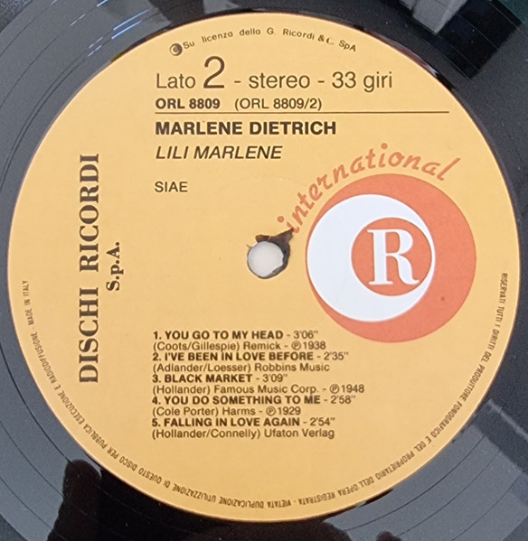 Marlene Dietrich - Lili Marlene | Ricordi International (ORL 8809) - 4 Marlene Dietrich - Lili Marlene | Ricordi International (ORL 8809) - 4