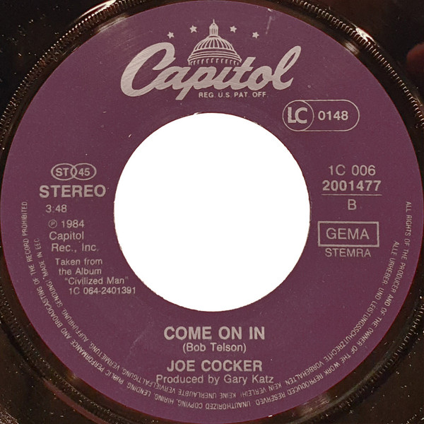 Joe Cocker - Civilized Man / Come On In | Capitol Records (1C 006-2001477) - 4 Joe Cocker - Civilized Man / Come On In | Capitol Records (1C 006-2001477) - 4