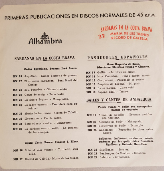 Cobla Barcelona - Souvenir From Spain - Sardanas En La Costa Brava | Alhambra (MN. 32) - 3