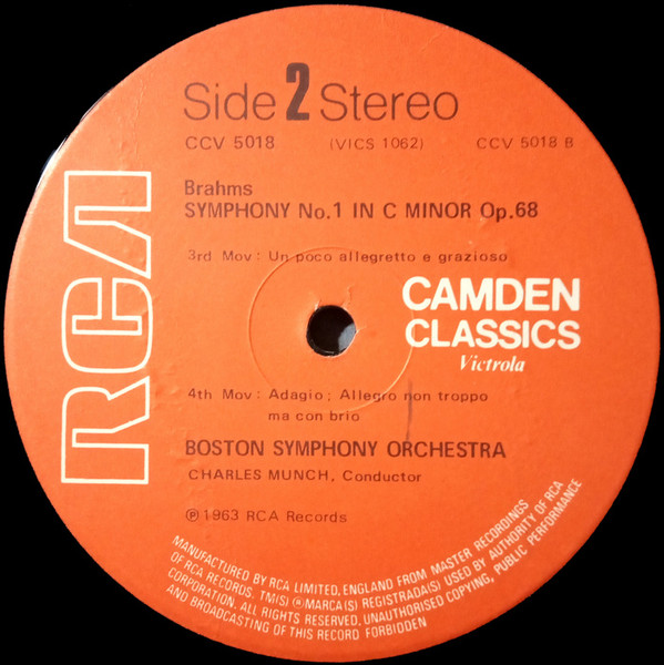 Johannes Brahms - Boston Symphony Orchestra , Charles Munch - Symphony No.1 | RCA (CCV 5018) - 4