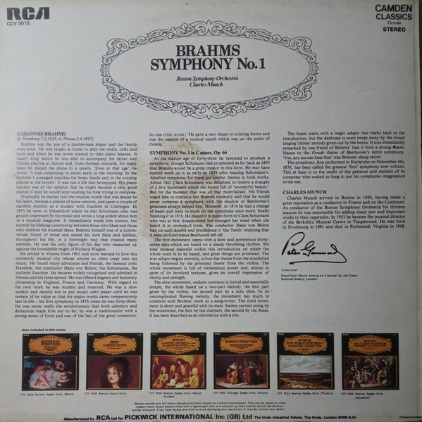 Johannes Brahms - Boston Symphony Orchestra , Charles Munch - Symphony No.1 | RCA (CCV 5018) - 2