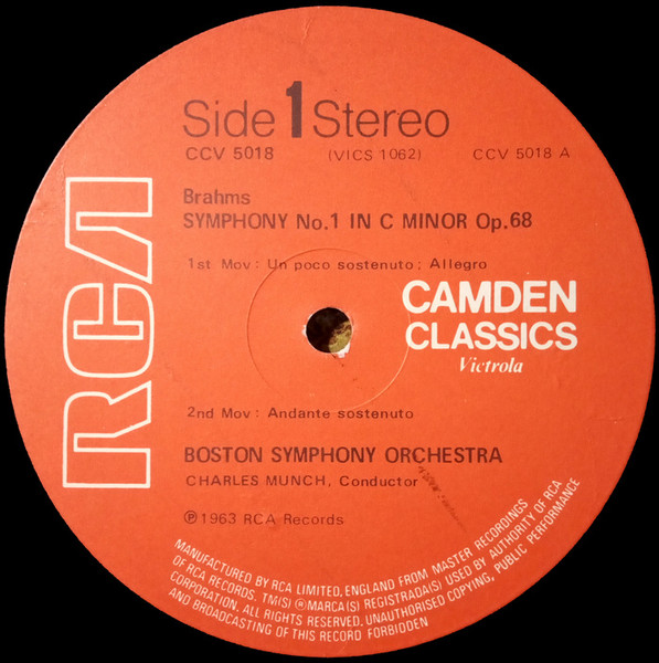 Johannes Brahms - Boston Symphony Orchestra , Charles Munch - Symphony No.1 | RCA (CCV 5018) - 3