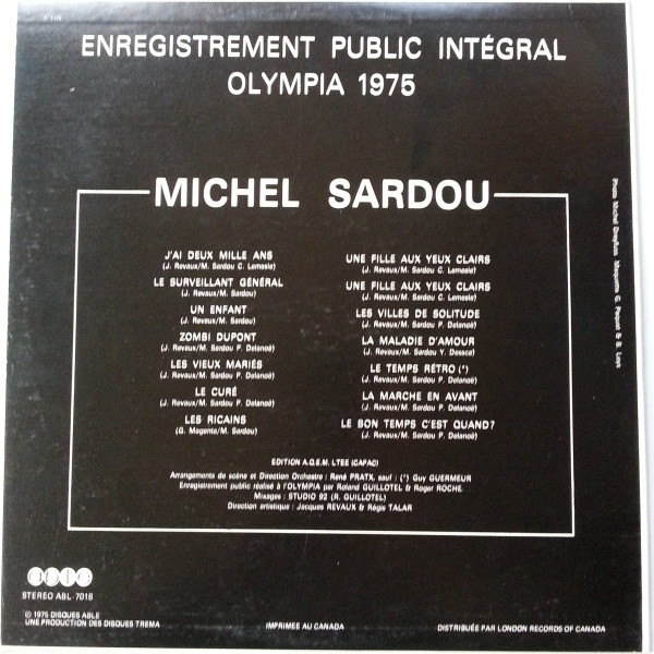 Michel Sardou - Olympia 1975 [Vinyl] | Able (ABL-7018) - 2