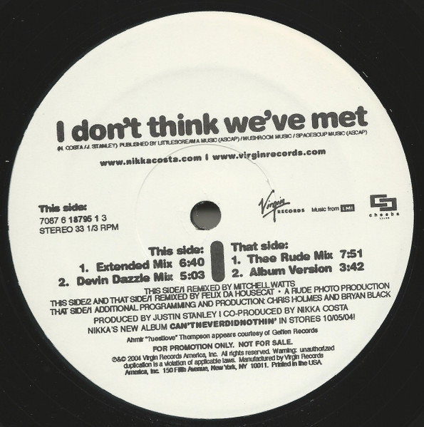 Nikka Costa - I Don't Think We've Met | Virgin Records America, Inc. (7087 6 18795 1 3)