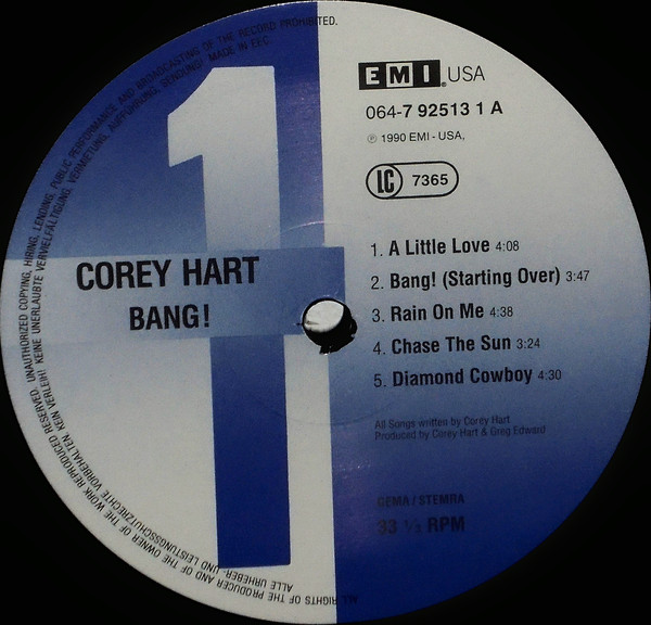 Corey Hart - Bang! | EMI USA (064-7 92513 1) - 2