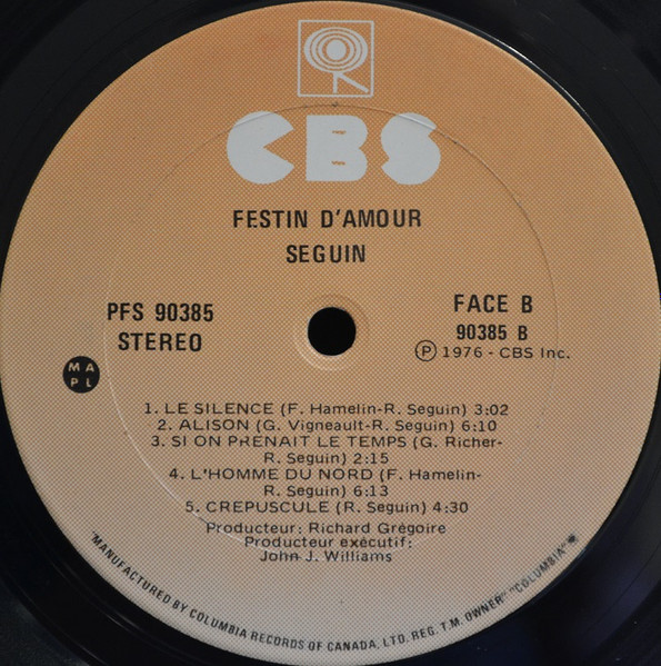 Séguin - Festin D'Amour [Vinyl] | CBS (PFS 90385) - 4