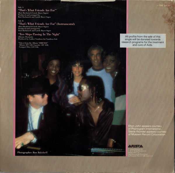 Dionne & Friends Featuring Elton John , Gladys Knight And Stevie Wonder / Dionne Warwick - That's What Friends Are For | Arista (ARIST 12638) - 2