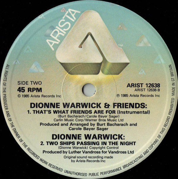 Dionne & Friends Featuring Elton John , Gladys Knight And Stevie Wonder / Dionne Warwick - That's What Friends Are For | Arista (ARIST 12638) - 4