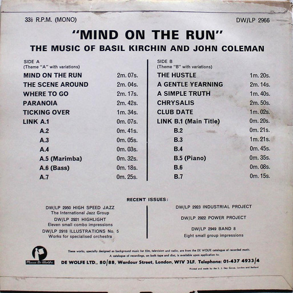 Basil Kirchin And John Coleman - Mind On The Run | Music De Wolfe (DW/LP 2966) - main