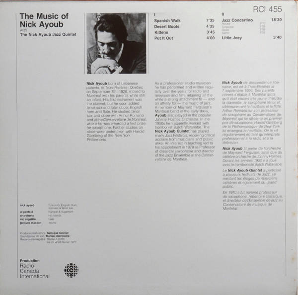 Nick Ayoub Quintet - The Music Of Nick Ayoub With The Nick Ayoub Jazz Quintet | Radio Canada International (RCI 455) - 2 Nick Ayoub Quintet - The Music Of Nick Ayoub With The Nick Ayoub Jazz Quintet | Radio Canada International (RCI 455) - 2