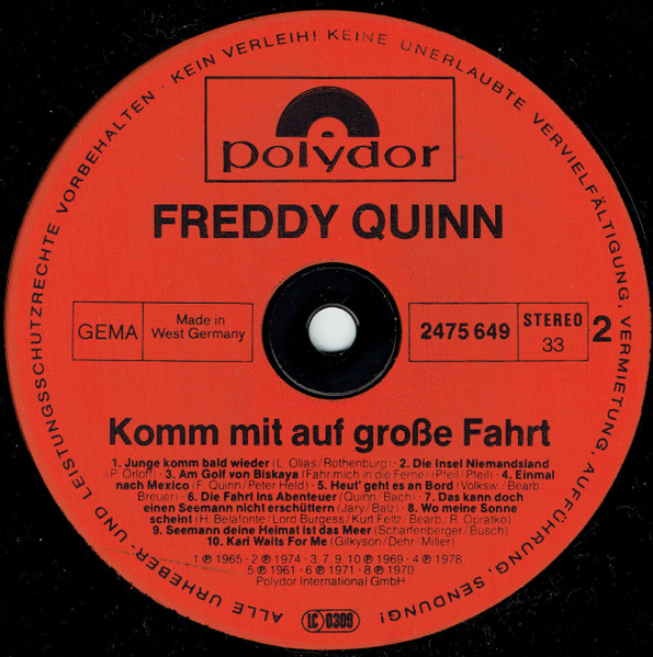 Freddy Quinn - Komm Mit Auf Große Fahrt | Polydor (2475 649) - 4